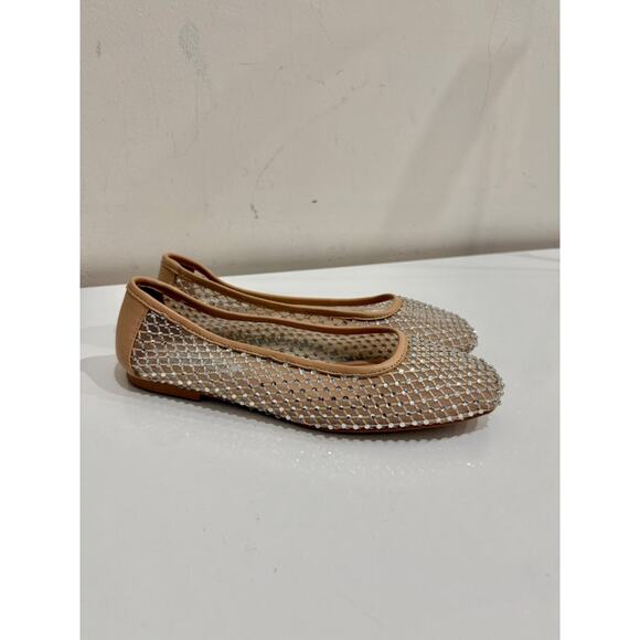 NWOT Steve Madden Auden Crystal Mesh Ballet Flat Shoes Tan Women's Size US 8 - Picture 4 of 6